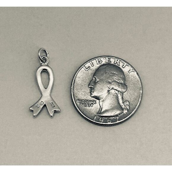 Sterling Silver Teal Awareness Ribbon for Ovarian Cancer Charm - Picture 4 of 4